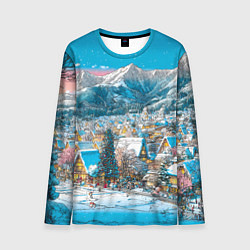 Лонгслив мужской Новогодняя деревушка в горах, цвет: 3D-принт