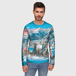 Лонгслив мужской Новогодняя деревушка в горах, цвет: 3D-принт — фото 2