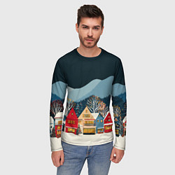 Лонгслив мужской Новогодний городок в горах, цвет: 3D-принт — фото 2