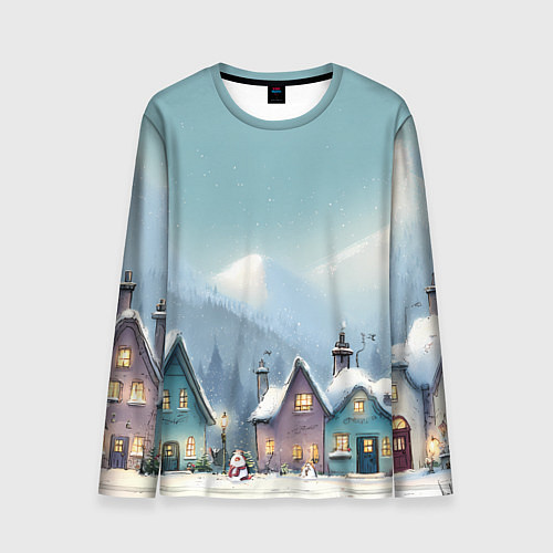 Мужской лонгслив Новогодние дома / 3D-принт – фото 1