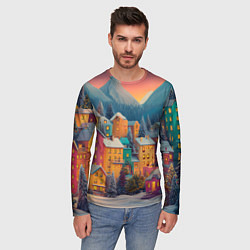 Лонгслив мужской Новогодний город в горах, цвет: 3D-принт — фото 2