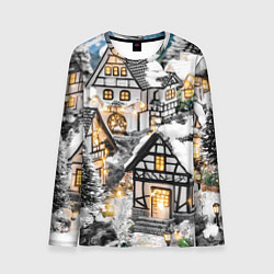 Лонгслив мужской Объемные новогодние дома, цвет: 3D-принт