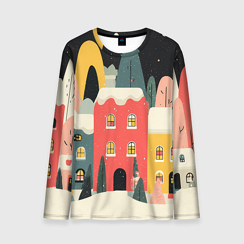 Мужской лонгслив Разноцветные новогодние дома / 3D-принт – фото 1