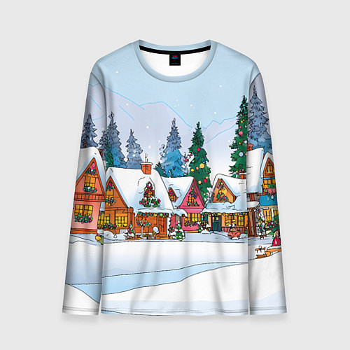 Мужской лонгслив Новогодник дворик / 3D-принт – фото 1