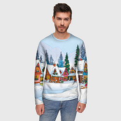 Лонгслив мужской Новогодник дворик, цвет: 3D-принт — фото 2