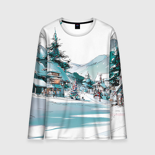Мужской лонгслив Дома и елки - Новый год / 3D-принт – фото 1