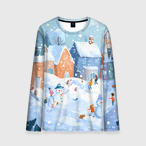 Мужской лонгслив Предновогодний день во дворе / 3D-принт – фото 1