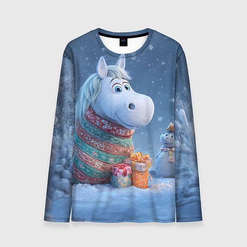Мужской лонгслив Новогодняя лошадь с подарками / 3D-принт – фото 1