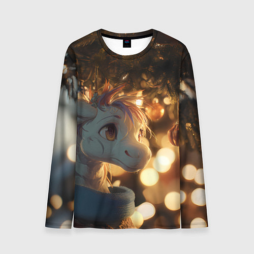 Мужской лонгслив Лошадка под новогодней елкой / 3D-принт – фото 1