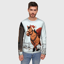 Лонгслив мужской Лошадка везет новогодние подарки, цвет: 3D-принт — фото 2