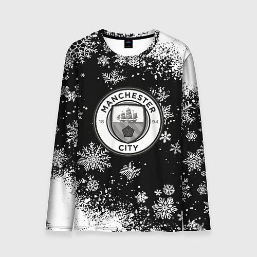 Мужской лонгслив Манчестер сити снежинки новый год / 3D-принт – фото 1
