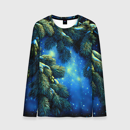 Мужской лонгслив Новогодние ветки елки / 3D-принт – фото 1