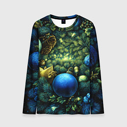 Лонгслив мужской Новогодние шарики на елке, цвет: 3D-принт