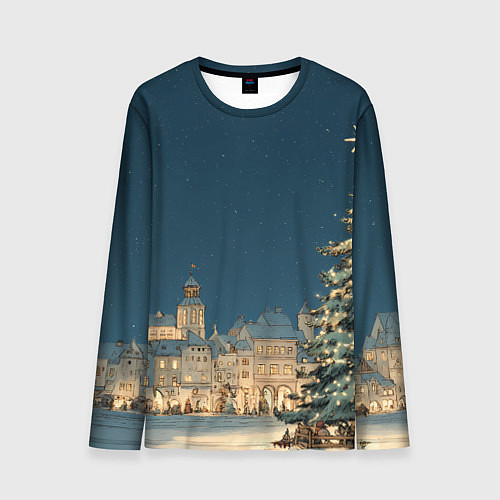 Мужской лонгслив Новогодняя атмосфера в городе / 3D-принт – фото 1