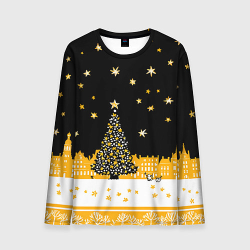 Мужской лонгслив Новый год в черно-желтом стиле / 3D-принт – фото 1