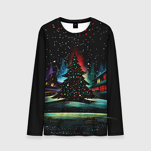 Мужской лонгслив Новый год на черном фоне / 3D-принт – фото 1