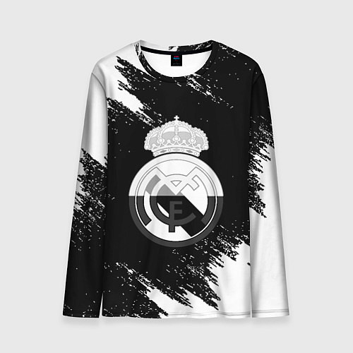 Мужской лонгслив Реал Мадрид черно белые краски / 3D-принт – фото 1