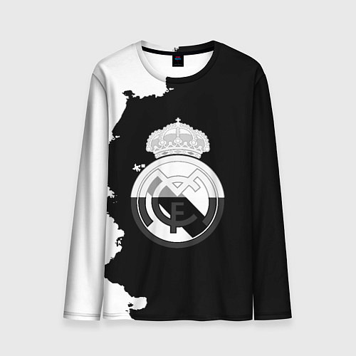 Мужской лонгслив Реал Мадрид черно белые краски / 3D-принт – фото 1