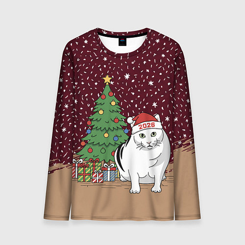 Мужской лонгслив Кот Бендер и ёлка / 3D-принт – фото 1