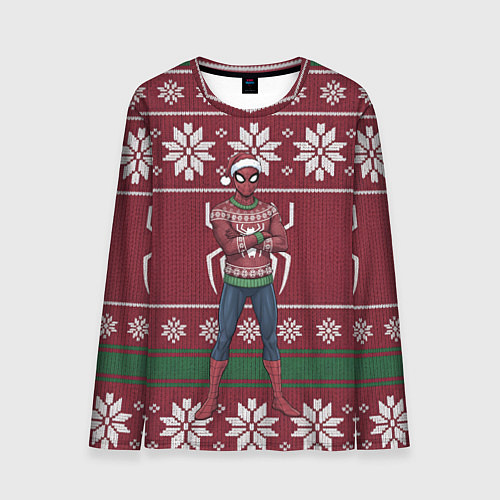 Мужской лонгслив Человек паук в вязаном свитере - новый год / 3D-принт – фото 1