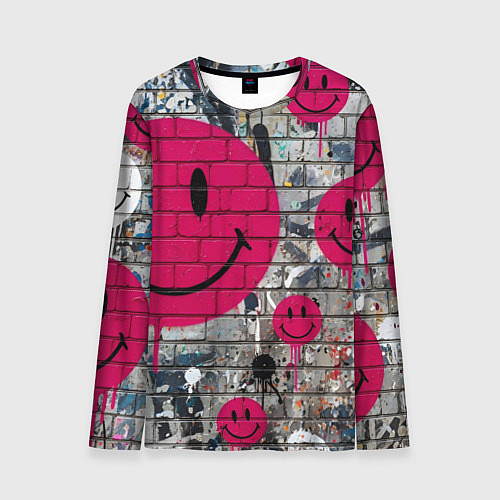 Мужской лонгслив Розовые смайлы граффити / 3D-принт – фото 1