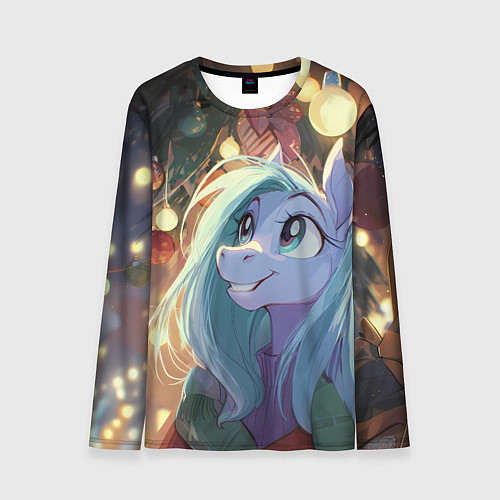 Мужской лонгслив Лошадка любуется новогодними лампочками / 3D-принт – фото 1