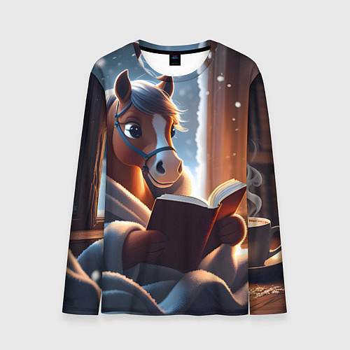 Мужской лонгслив Лошадка с книгой / 3D-принт – фото 1