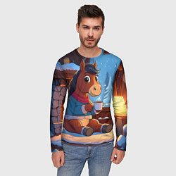 Лонгслив мужской Лошадка у камина, цвет: 3D-принт — фото 2