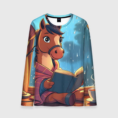 Мужской лонгслив Лошадка уютным вечером / 3D-принт – фото 1