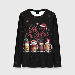 Лонгслив мужской Кружки пива в новогодних шапках, цвет: 3D-принт