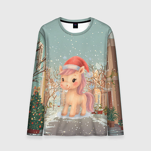 Мужской лонгслив Маленькая новогодняя милая лошадка / 3D-принт – фото 1