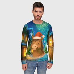 Лонгслив мужской Новогодняя лошадка жует елочные ветки, цвет: 3D-принт — фото 2