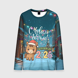 Лонгслив мужской Новогодняя лошадка 2026 год, цвет: 3D-принт