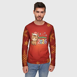 Лонгслив мужской Новогодняя лошадка 2026 на красном фоне, цвет: 3D-принт — фото 2