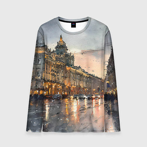 Мужской лонгслив Санкт-Петербург - мокрый снег / 3D-принт – фото 1