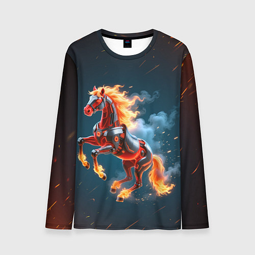 Мужской лонгслив Огненная лошадь киборг / 3D-принт – фото 1