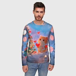 Лонгслив мужской Рыжий котенок в сердечках у елочки, цвет: 3D-принт — фото 2