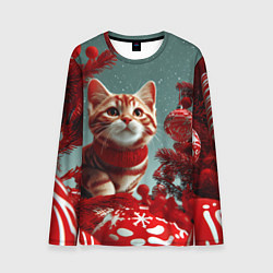 Мужской лонгслив Рыжий кот - Новый год