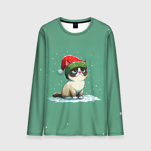 Мужской лонгслив Новогодний мем котик / 3D-принт – фото 1