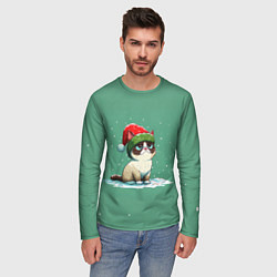 Лонгслив мужской Новогодний мем котик, цвет: 3D-принт — фото 2