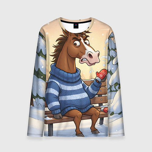 Мужской лонгслив Конь на лавочке / 3D-принт – фото 1