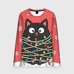 Мужской лонгслив Котик в гирлянде