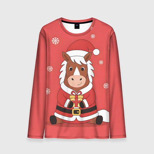 Мужской лонгслив Новогодняя лошадка с подарком / 3D-принт – фото 1