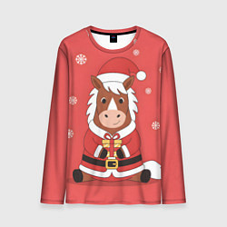 Мужской лонгслив Новогодняя лошадка с подарком