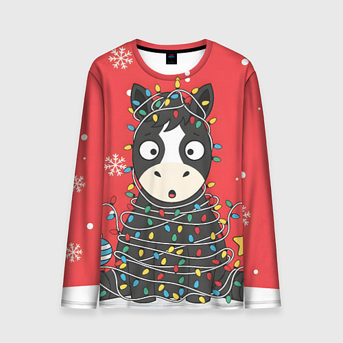 Мужской лонгслив Лошадка в новогодних огоньках / 3D-принт – фото 1