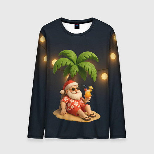 Мужской лонгслив Санта чиллит под пальмой / 3D-принт – фото 1