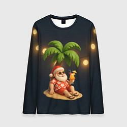 Лонгслив мужской Санта чиллит под пальмой, цвет: 3D-принт