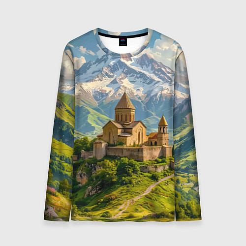 Мужской лонгслив Храм у подножия вечных вершин / 3D-принт – фото 1