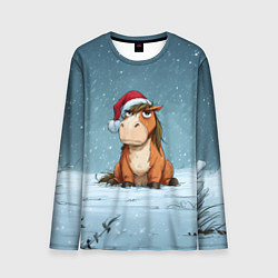 Лонгслив мужской Недовольная новогодняя лошадка, цвет: 3D-принт