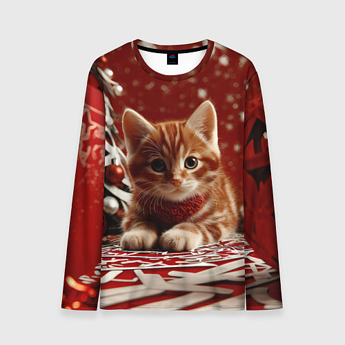 Мужской лонгслив Рыжий Новогодний котенок / 3D-принт – фото 1